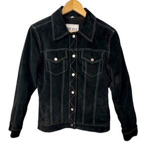 Vintage Amy Byer California Black Suede Leather Button Jacket Women Size‎ Large